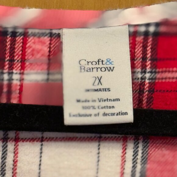 Croft & Barrow Womens Red & White Plaid Flannel Cotton Nightgown Plus Size 2X - Picture 3 of 3